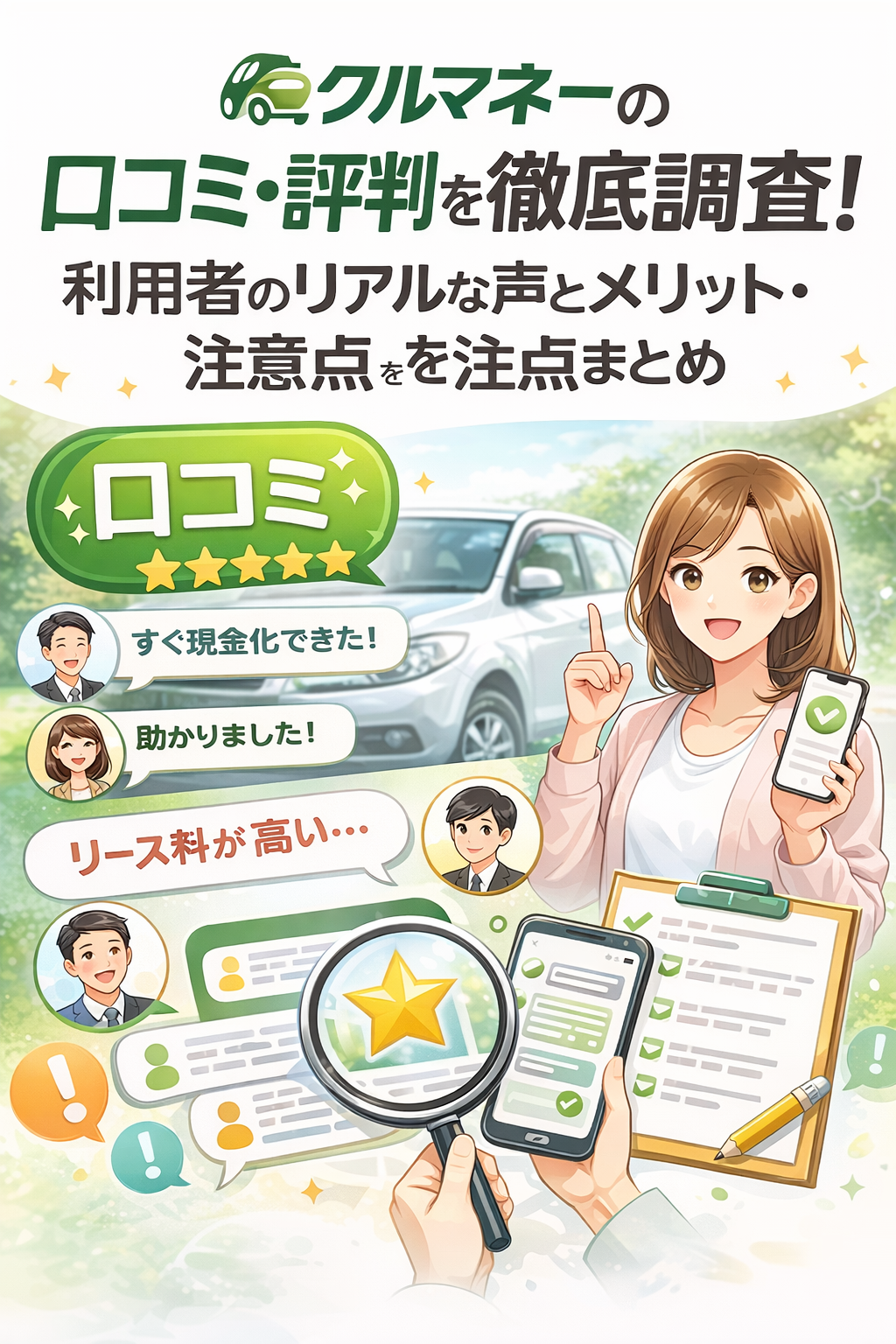 クルマネーの良い口コミと悪い口コミを比較したイメージ画像