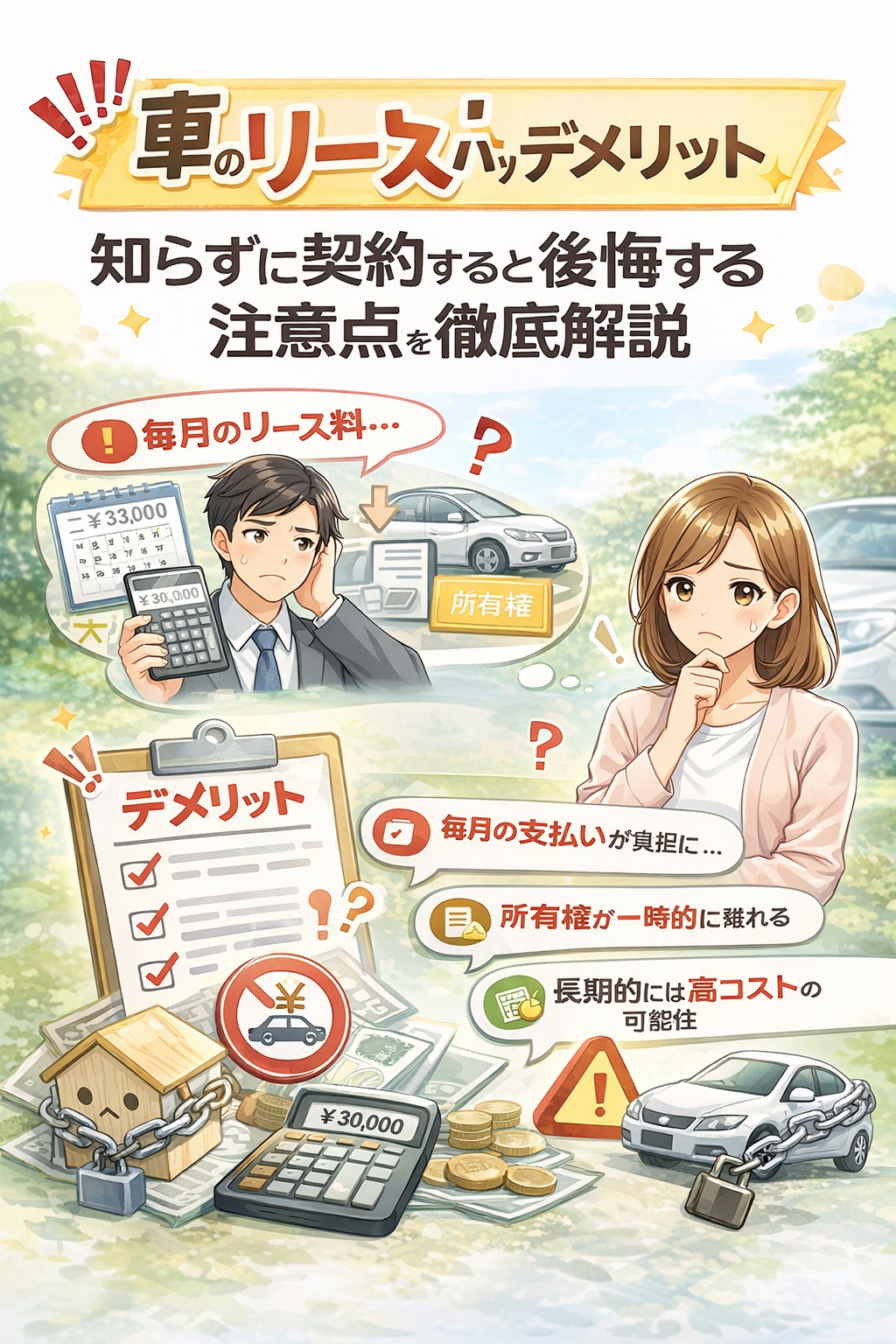 車のリースバックのデメリットを解説したイメージ