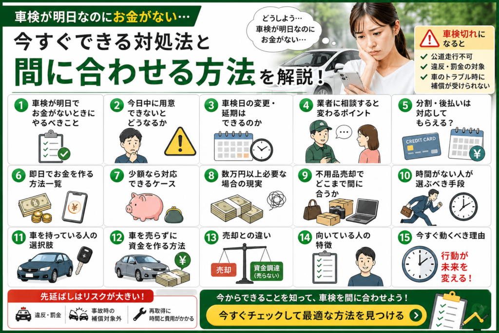 車検が明日なのにお金がないときの対処法と今すぐ間に合わせる方法