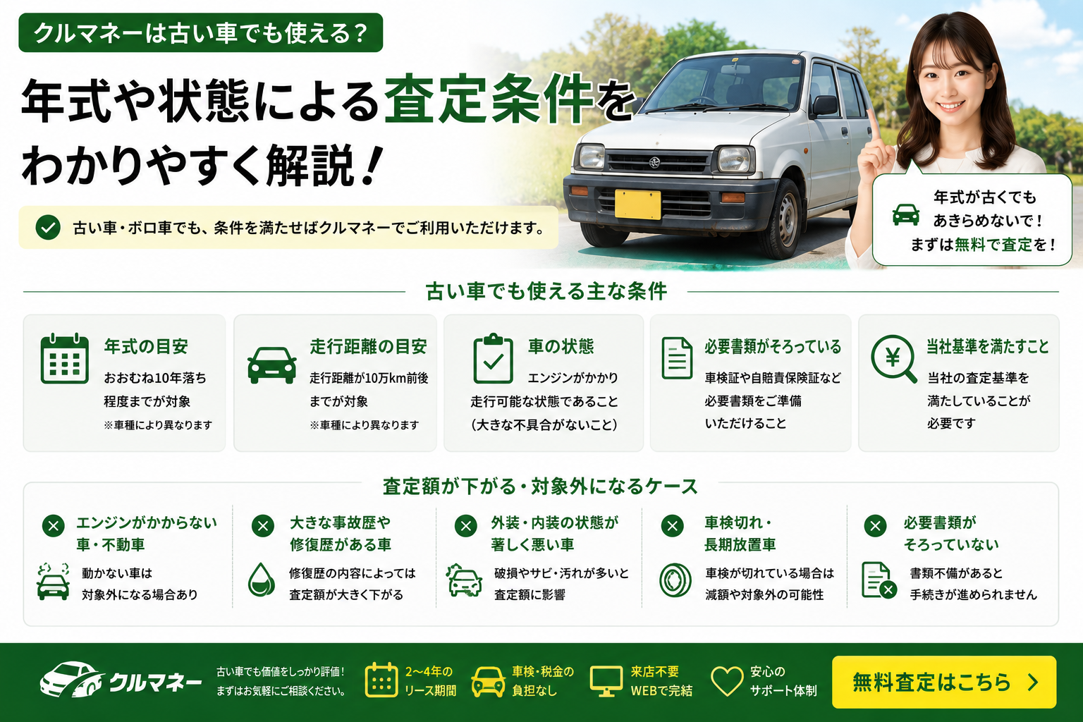クルマネーは古い車でも使えるのか年式や査定条件を解説