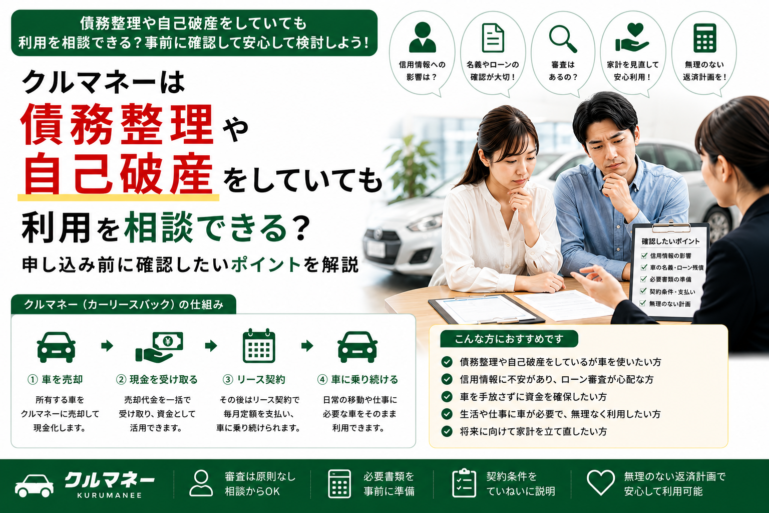 クルマネーを債務整理・自己破産後に相談するイメージ