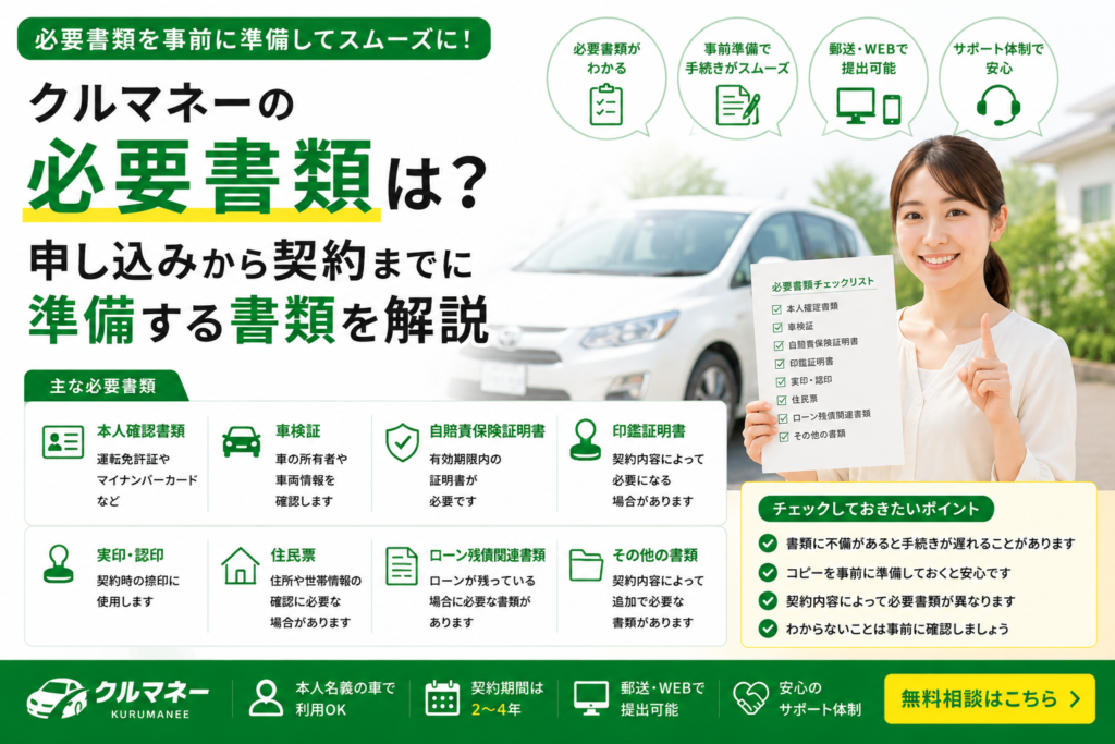 クルマネー申し込みに必要な書類を確認するイメージ