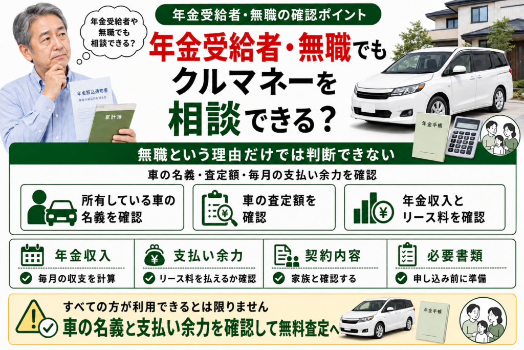 年金受給者や無職の方がクルマネーを相談するイメージ